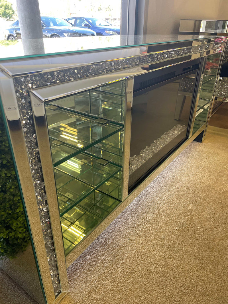 Noralie 59" TV Stand w/ LED Glass Shelves & Fireplace Insert - Ornate Home