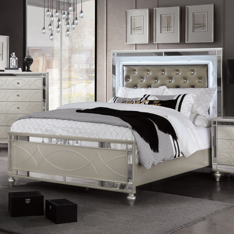 Manar Silver Queen Panel Bed w/ Embedded LED Light