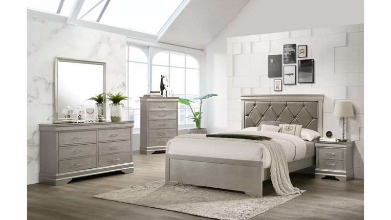 Amalia - Silver - Queen Panel Bed - Ornate Home