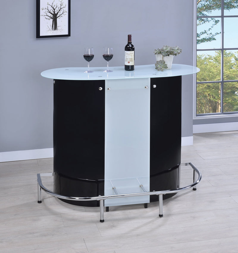 Tommie - Black & Chrome - Bar Unit w/ Frosted Glass Top - Ornate Home