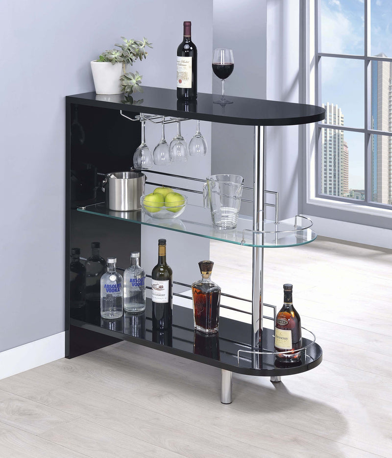 Adolfo Glossy Black & Clear 3 Tier Bar Table