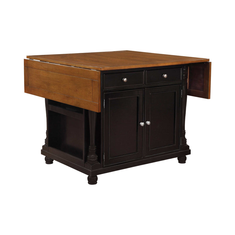 Slater - Brown And Black - 2 Drawer Kitchen Island w/ Drop Leaves - Ornate Home