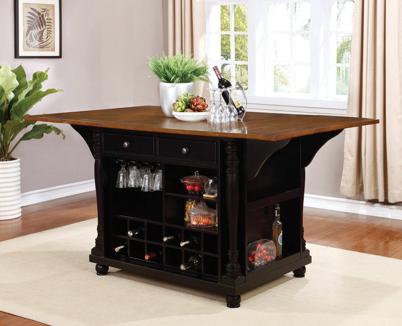 Slater - Brown And Black - 2 Drawer Kitchen Island w/ Drop Leaves - Ornate Home