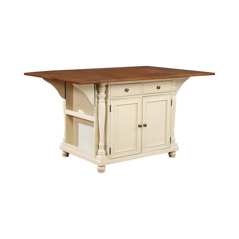 Slater - Brown And Buttermilk - 2 Drawer Kitchen Island w/  Drop Leaves - Ornate Home