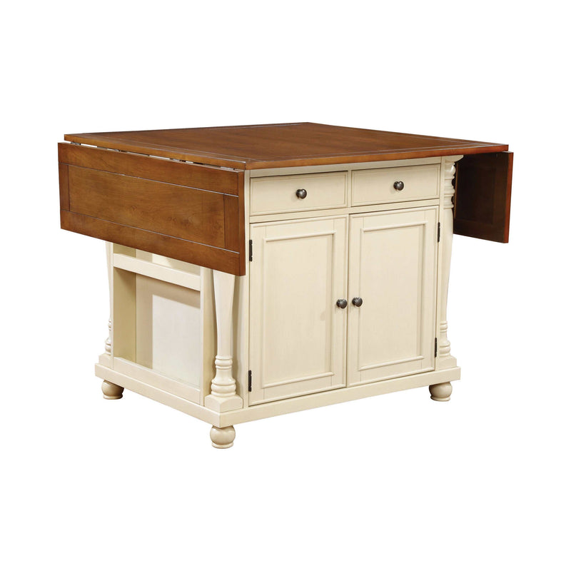 Slater - Brown And Buttermilk - 2 Drawer Kitchen Island w/  Drop Leaves - Ornate Home