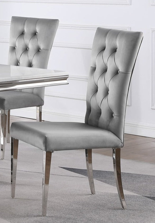 Kerwin Gray & Chrome Tufted Side Chair (Set of 2)