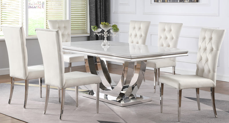 Kerwin White & Chrome Dining Room Set / 5pc