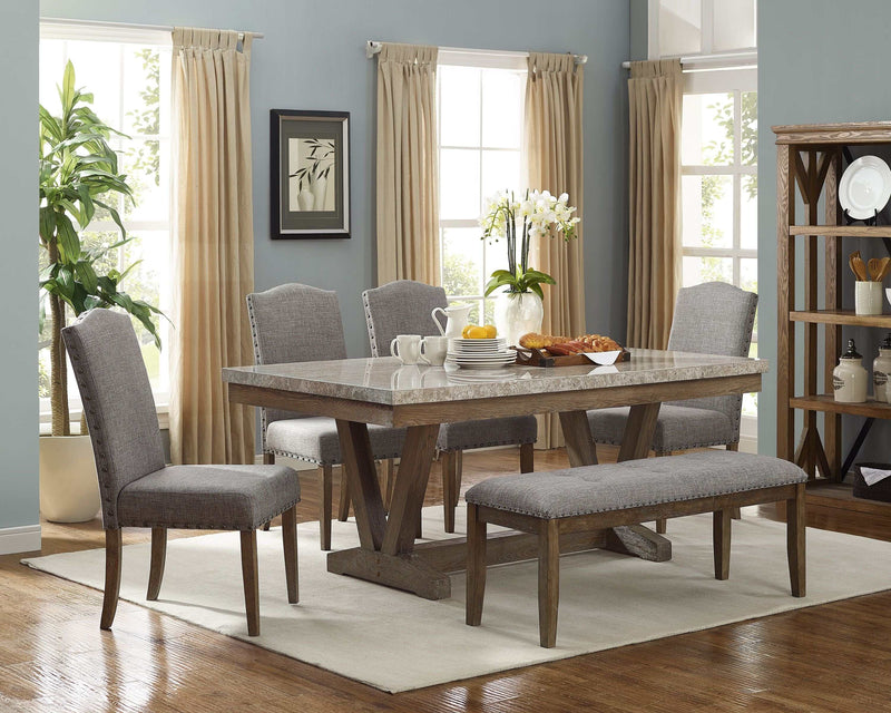 Vesper - Brown & Gray - Marble Top Rectangular Dining Set - Ornate Home