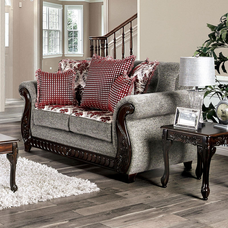 Whitland Light Gray & Red Loveseat