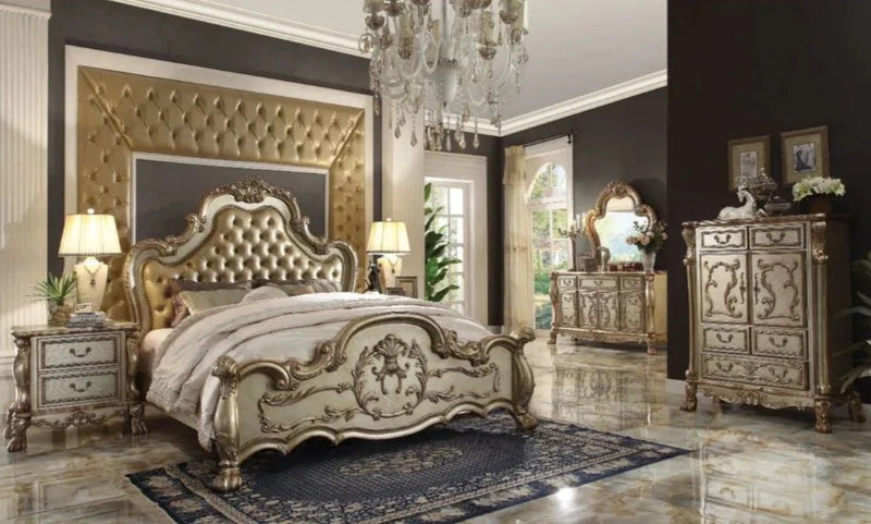 Dresden Bone PU & Gold Patina Eastern King Bed - Ornate Home