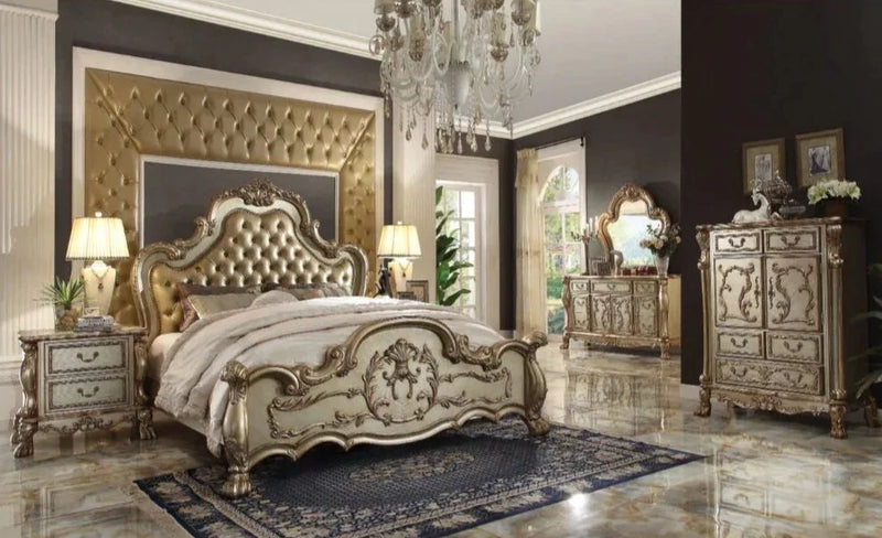 Dresden Bone PU & Gold Patina California King Bed - Ornate Home