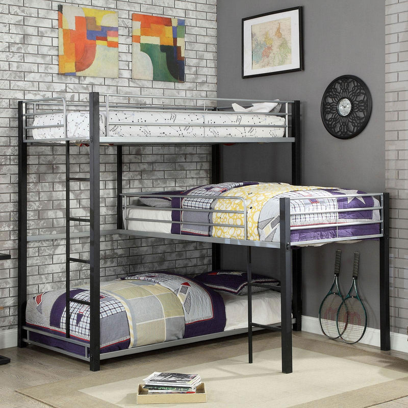 Aubrey Antique Black Twin Triple Decker Bunk Bed