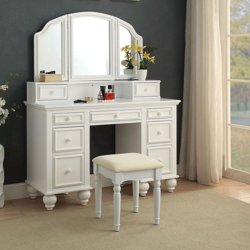 Athy White Vanity Set w/ Stool