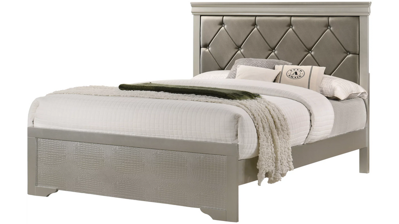 Amalia - Silver - Queen Panel Bed - Ornate Home