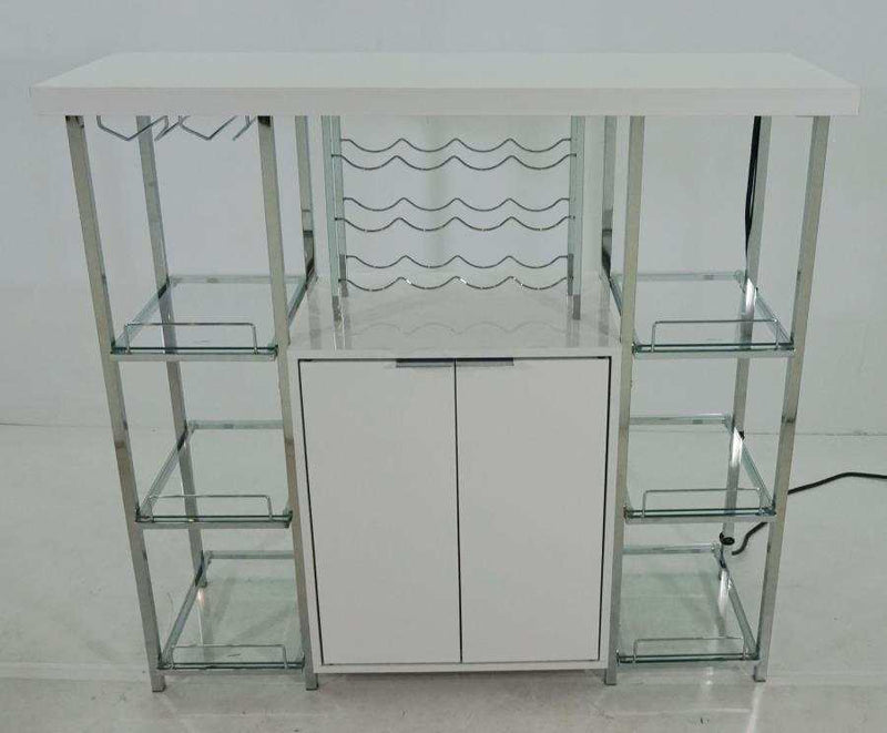 Ammaar - White & Chrome - Bar Cabinet w/ Glass Shelf - Ornate Home