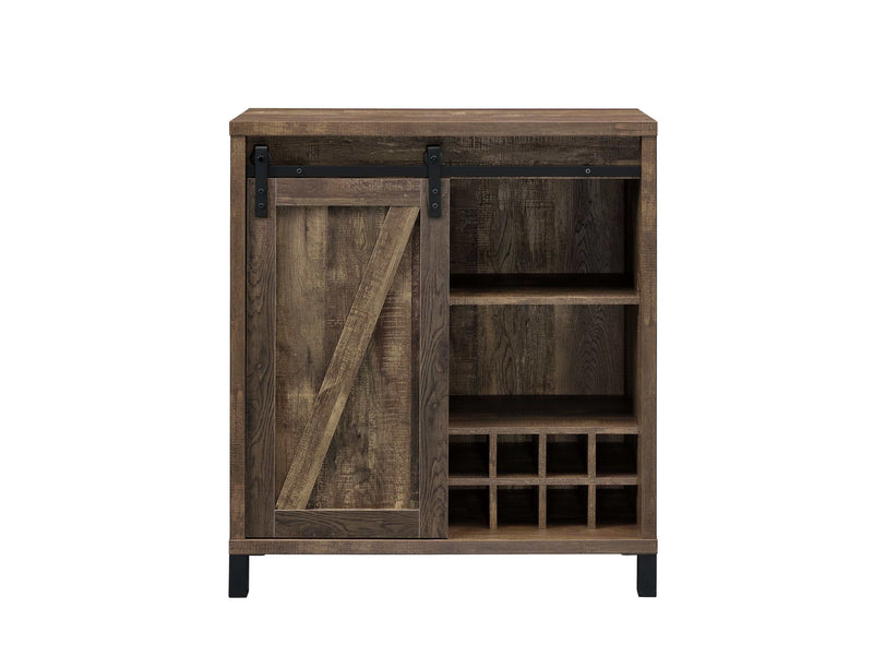 Danyal - Rustic Oak - Bar Cabinet w/ Sliding Door - Ornate Home