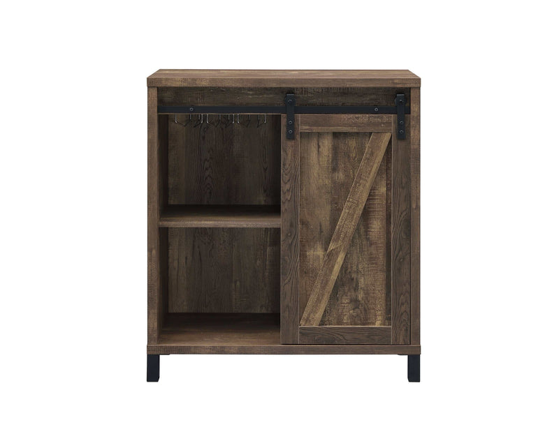 Danyal - Rustic Oak - Bar Cabinet w/ Sliding Door - Ornate Home