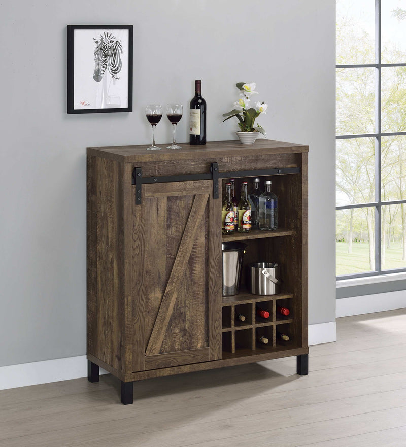 Danyal - Rustic Oak - Bar Cabinet w/ Sliding Door - Ornate Home