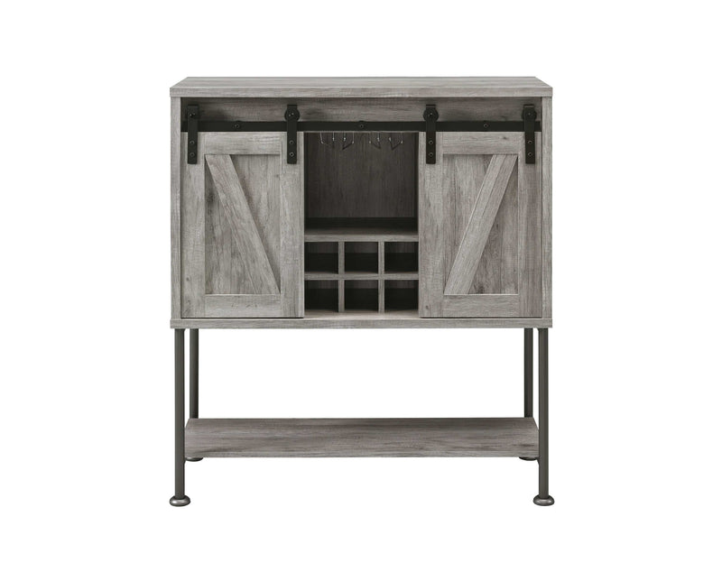 Layan - Grey Driftwood - Sliding Door Bar Cabinet w/ Lower Shelf - Ornate Home