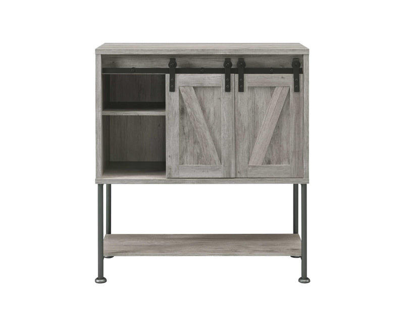 Layan - Grey Driftwood - Sliding Door Bar Cabinet w/ Lower Shelf - Ornate Home