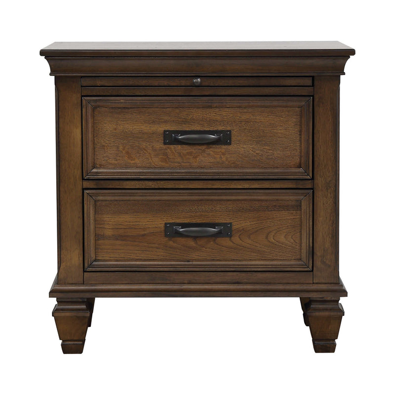 Franco - Burnished Oak - Nightstand w/ Pull Out Tray - Ornate Home