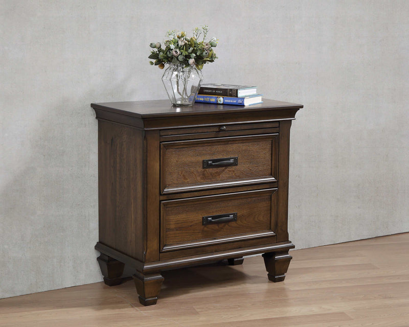 Franco - Burnished Oak - Nightstand w/ Pull Out Tray - Ornate Home