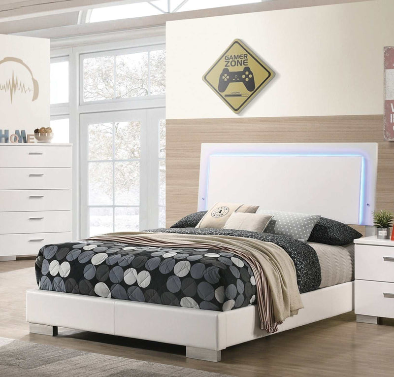 Felicity - Glossy White - Full Panel Bed w/ LED Lighting - Ornate Home