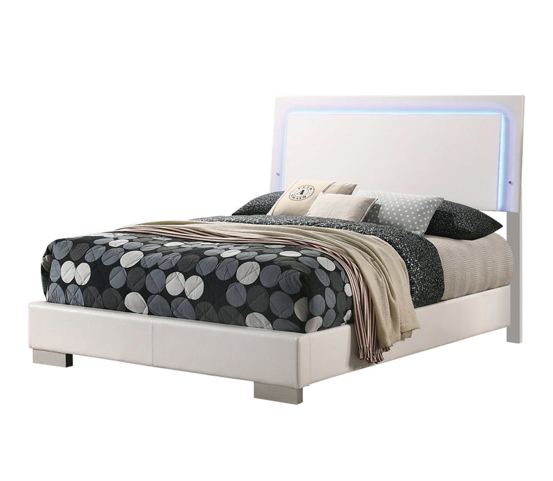 Felicity - Glossy White - Full Panel Bed w/ LED Lighting - Ornate Home