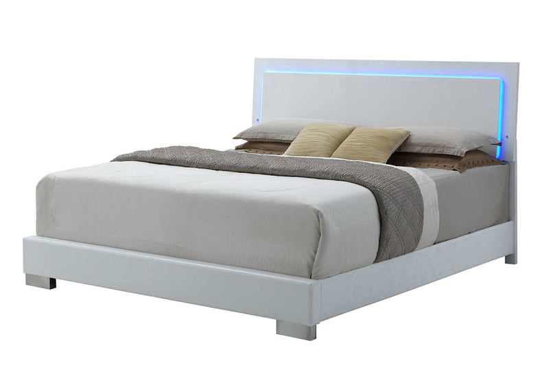 Felicity - Glossy White - Queen Panel Bed w/ LED Lighting - Ornate Home