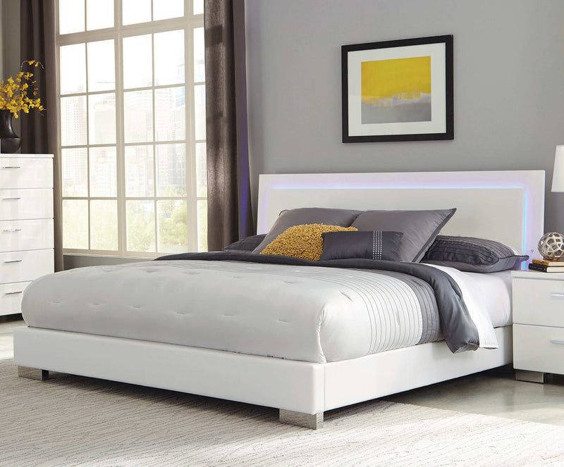 Felicity - Glossy White - Queen Panel Bed w/ LED Lighting - Ornate Home