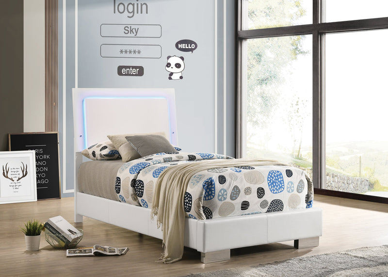 Felicity - Glossy White - Twin Panel Bed w/ LED Lighting - Ornate Home