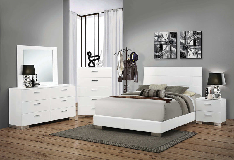 Felicity - Glossy White - Queen Panel Bed - Ornate Home