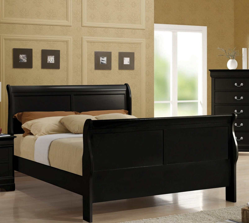 Louis Philippe - Black - Queen Panel Bed - Ornate Home