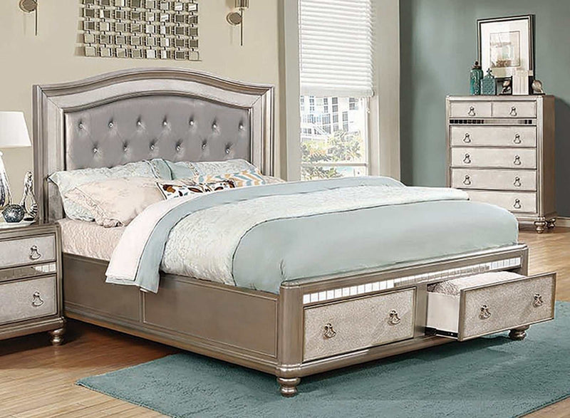 Bling Game - Metallic Platinum - Eastern King Bed w/Storage - Ornate Home