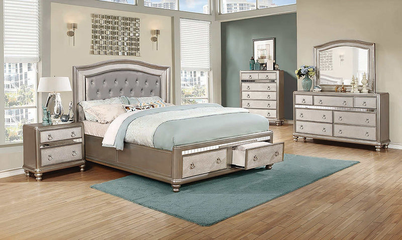 Bling Game - Metallic Platinum - Eastern King Bed w/Storage - Ornate Home