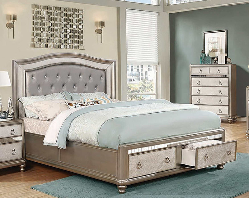 Bling Game - Metallic Platinum - Queen Panel Bed w/ Storage - Ornate Home