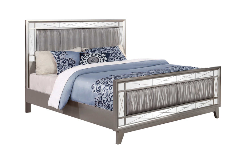 Leighton - Mercury Metallic - Queen Panel Bed w/ Mirrored Accents - Ornate Home