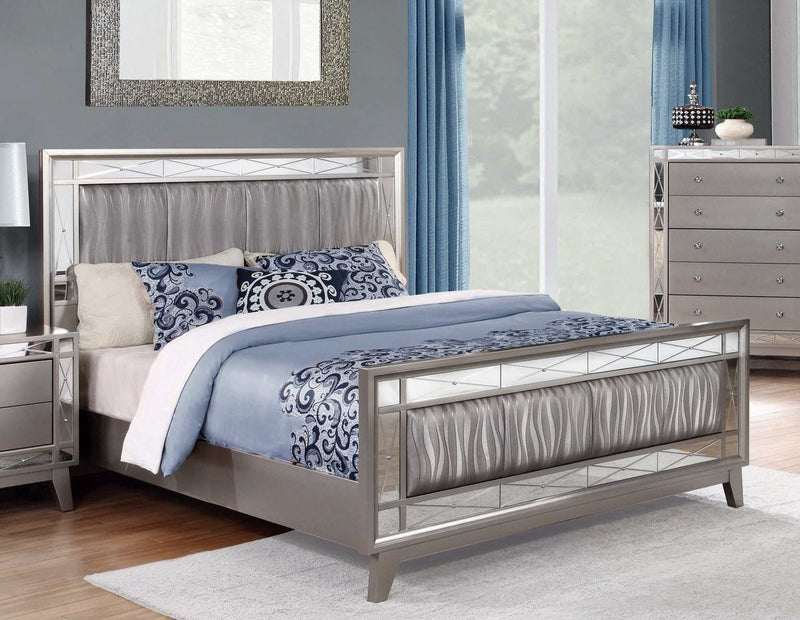 Leighton - Mercury Metallic - Queen Panel Bed w/ Mirrored Accents - Ornate Home