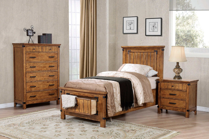 Brenner - Rustic Honey - 4pc Twin Bedroom Set w/ Storage - Ornate Home