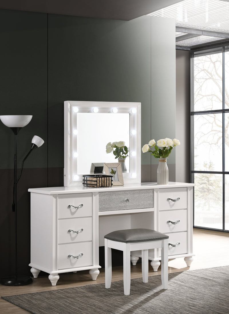 Barzini White 7 Drawer Vanity Desk w/ Lighted Mirror