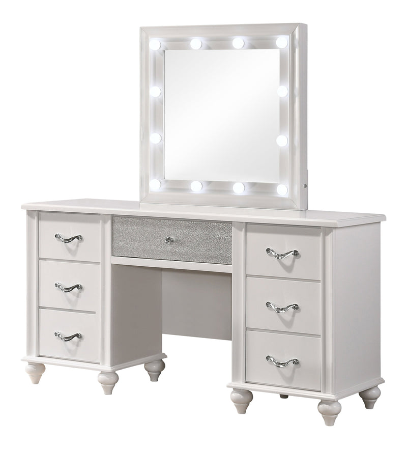 Barzini White 7 Drawer Vanity Desk w/ Lighted Mirror