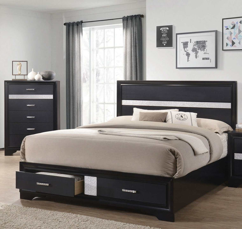 Miranda - Black - Eastern King Storage Bed - Ornate Home