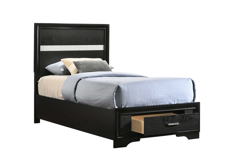 Miranda - Black - Twin Panel Bed w/ Storage - Ornate Home