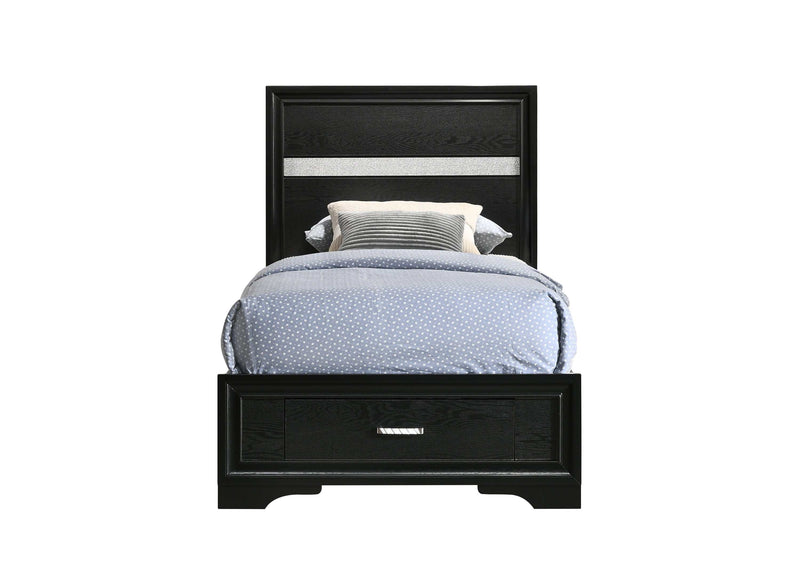 Miranda - Black - Twin Panel Bed w/ Storage - Ornate Home