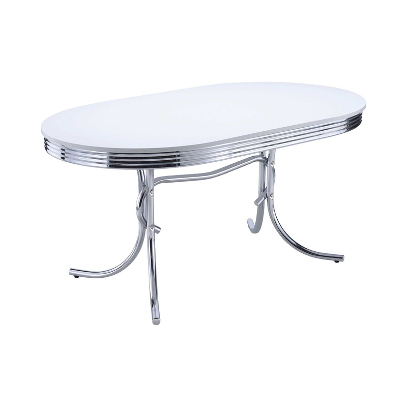 Retro - Glossy White & Chrome - Oval Dining Table - Ornate Home