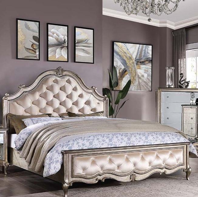 Esteban - Velvet & Antique Champagne - E. King Panel Bed - Ornate Home