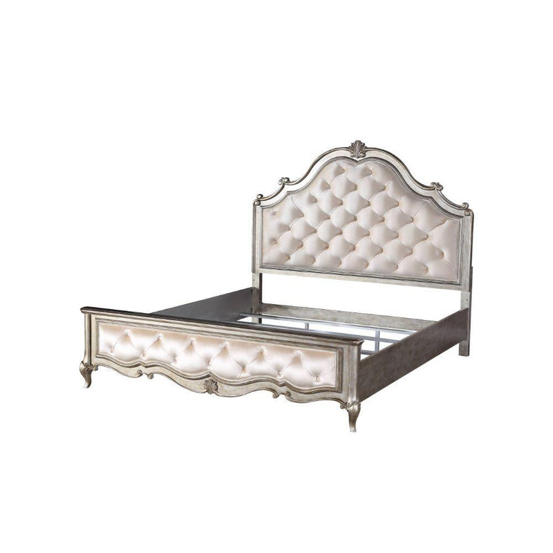 Esteban - Velvet & Antique Champagne - Queen Panel Bed - Ornate Home