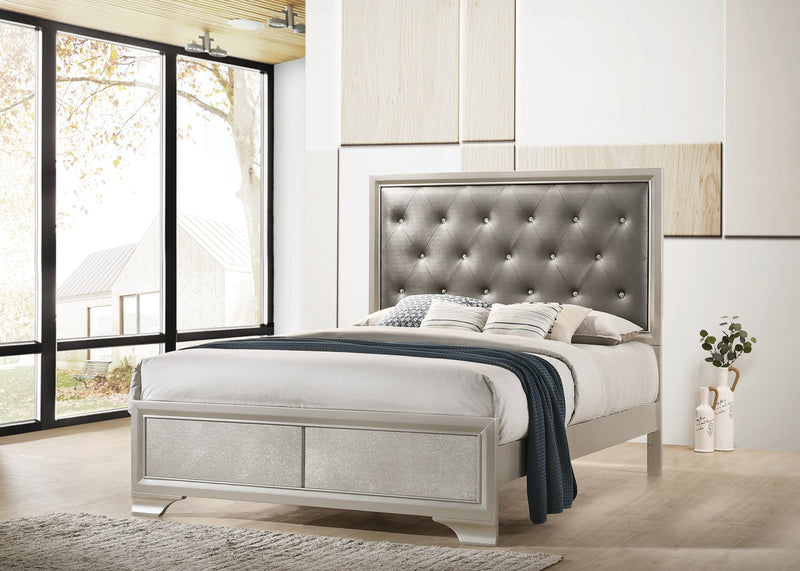 Salford - Metallic Sterling & Charcoal Grey - Eastern King Panel Bed - Ornate Home