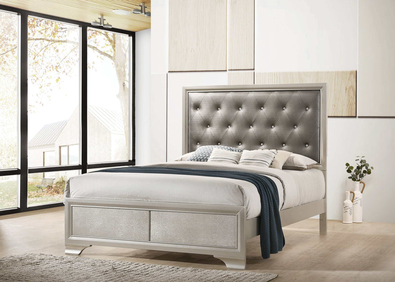 Salford - Metallic Sterling & Charcoal Grey - Queen Panel Bed - Ornate Home