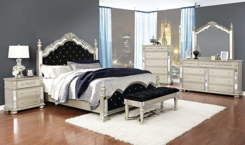 Heidi - Metallic Platinum & Black - Eastern King Poster Bed - Ornate Home